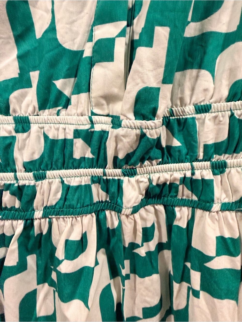 Anthropologie Somerset Green and White Geometric Short-Sleeve Dress - Picture 3 of 5